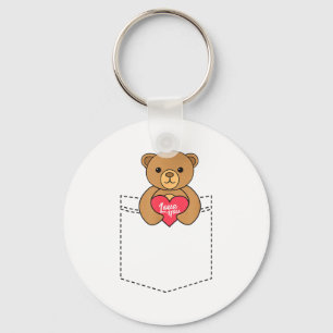 Porte-clés Mignon Teddy Bear de poche étreignant un cœur - Sa