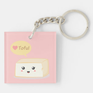Porte-clés Mignon tofu demandant aux gens d'aimer le tofu