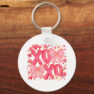 Porte-clés Mignon XOXO Saint-Valentin Nœuds Cœurs Rose Coquet