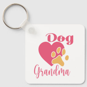 Porte-clés Mignonne grand-mère chien cœur rose empreinte de p