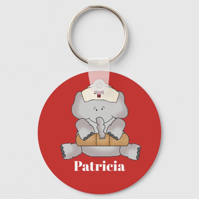 Porte-clés Mignonne infirmière éléphant ajouter nom porte - c (Recto)