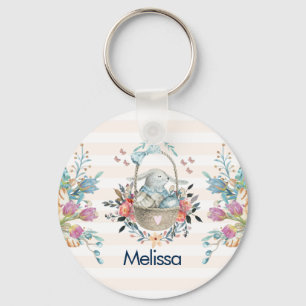 Porte-clés Mignonne lapin dans un panier avec des oeufs et de