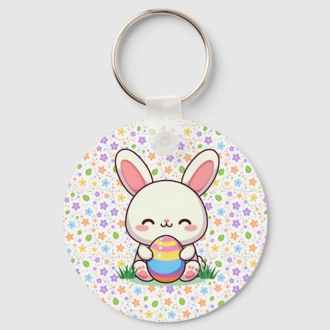 Porte-clés Mignonne lapin de printemps/Pâques avec oeuf (Recto)