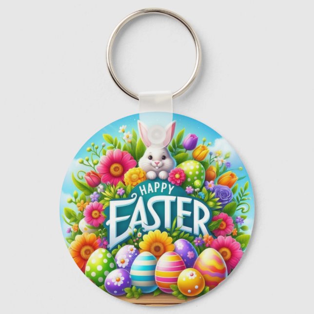 Porte-clés Mignonne lapin de printemps/Pâques avec oeuf (Recto)
