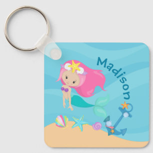 Porte-clés Mignonne Mermaid Girl Beach été personnalisé