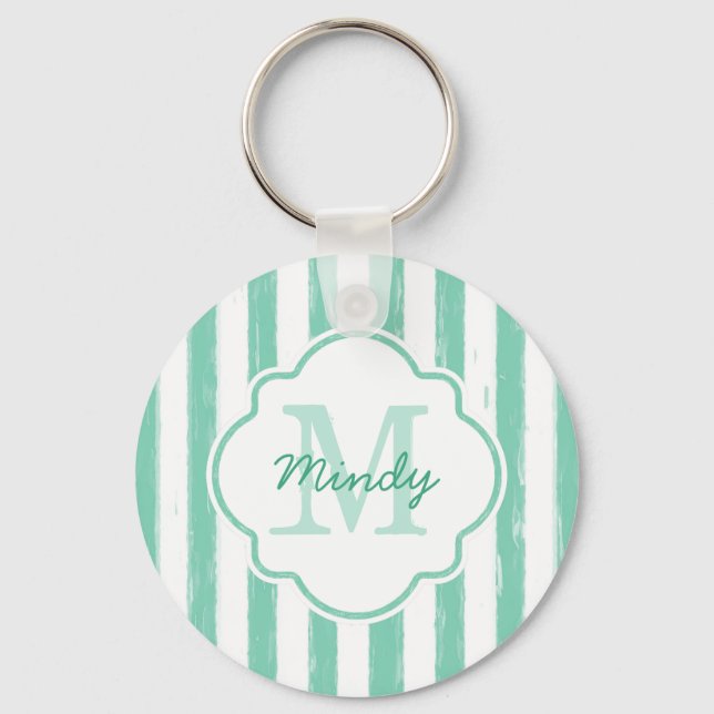 Porte-clés Mignonne Mint Green Peint Grilles Monogramme et no (Recto)