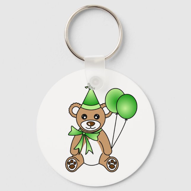 Porte-clés Mignonne Ours en peluche d'anniversaire - Vert (Recto)