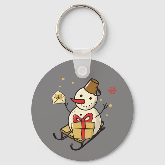 Porte-clés Mignonne Snowman Sur Un Motoneige (Recto)