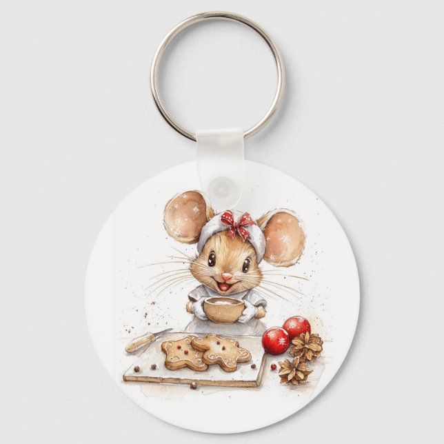 Porte-clés Mignonne souris Chef Noël (Recto)
