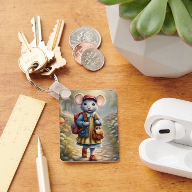 Porte-clés Mignonne souris fille sur le chemin de l'école, pe (Bureau)