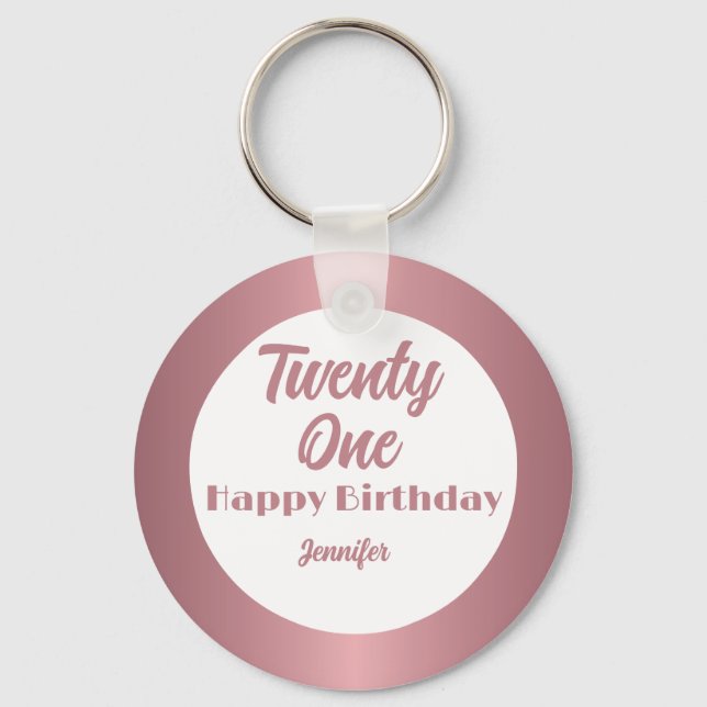 Porte-clés Mignonne vingt et un Rose Gold Script Joyeux anniv (Recto)