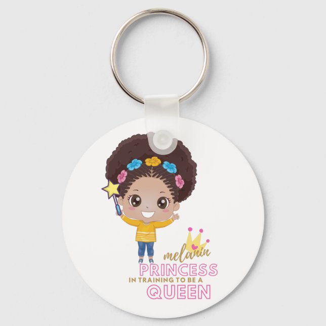 Porte-clés Mignonnes Filles Melanin Princesse Entraînement Po (Recto)