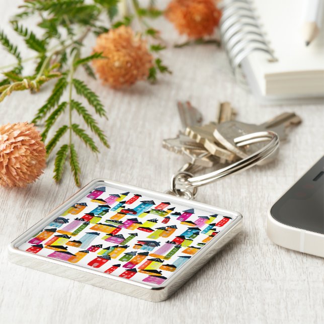 Porte-clés Mignonnes maisons colorées aquarelle art (Côté)