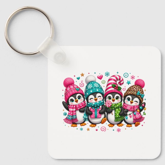 Porte-clés Mignons Manchots de Noël (Recto)