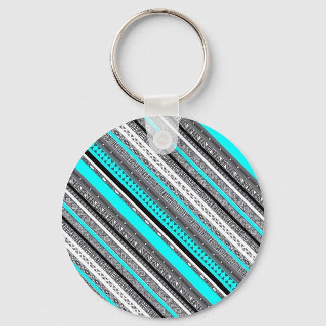 Porte-clés Mignons motifs aztèques gris aqua (Recto)