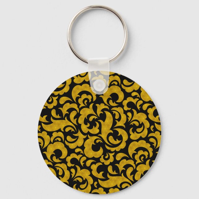 Porte-clés Mignons motifs floraux sans couture noirs et dorés (Recto)