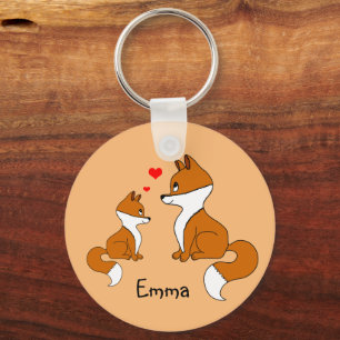 Porte-clés Mignons renards aux coeurs, dessinés à la main