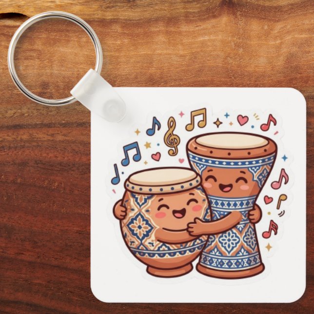 Porte-clés Mignons Tambours Traditionnels Marocains En Argile (Recto)