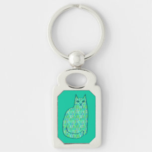 Porte-clés Milieu du siècle moderne Chat, Mint et Lime Vert