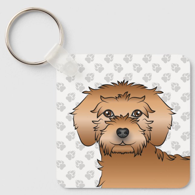 Porte-clés Mini Goldendoodle Abricot Dessin Animé Chien & Nom (Recto)