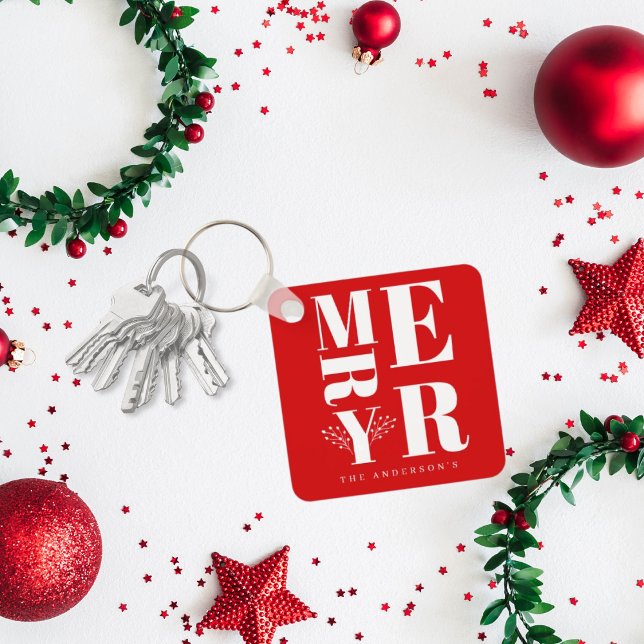 Porte-clés Minimal Élégant Rouge Blanc Joyeux Noël (Créateur téléchargé)