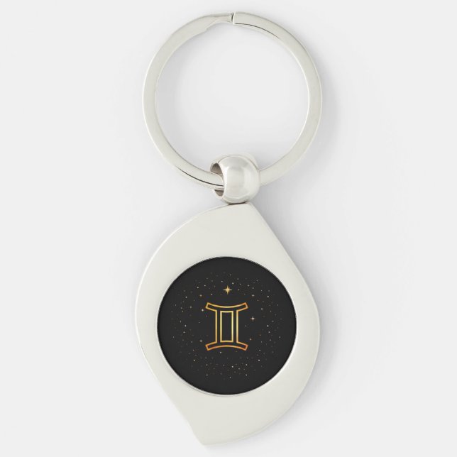 Porte-clés Minimalist Gold Gemini Zodiac Keychain (Devant)