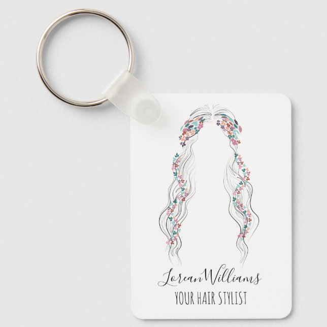 Porte-clés Minimalist Hairstylist Bride Wavy Hair Floral QR (Recto)
