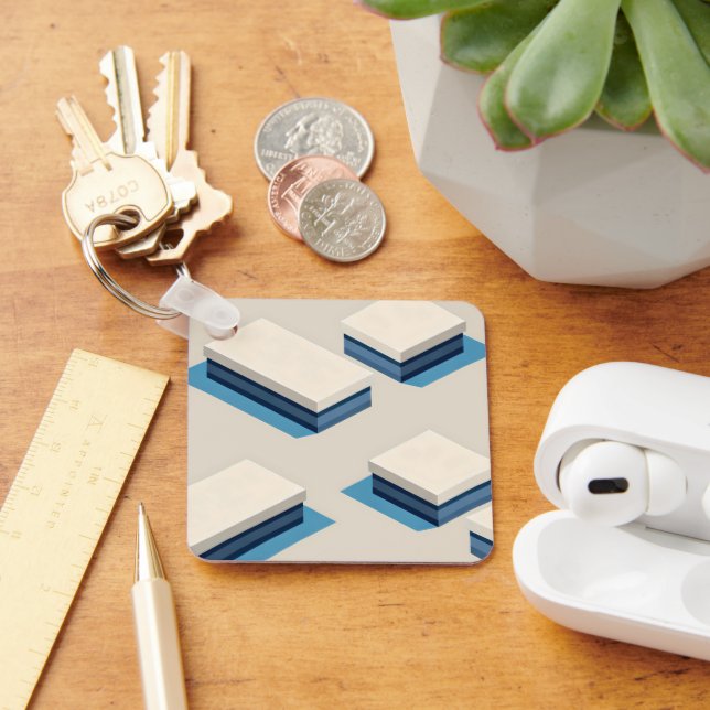 Porte-clés Minimalist layered rectangular modules with blue (Bureau)