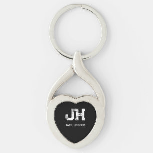 PORTE-CLÉS MINIMALISTE BLANC MONOGRAMME À DEUX LETTRES NOM NO