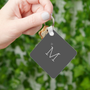 Porte-clés Minimaliste initial personnalisé élégant gris fonc