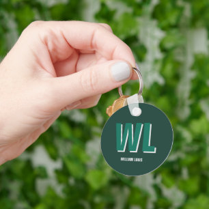 Porte-clés Minimaliste Monogramme Vert Émeraude Personnalisé 