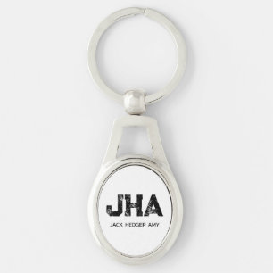 PORTE-CLÉS MINIMALISTE NOIR MONOGRAMME À TROIS LETTRES NOM BL