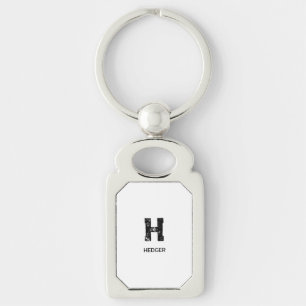 PORTE-CLÉS MINIMALISTE NOIR MONOGRAMME À UNE LETTRE NOM BLANC