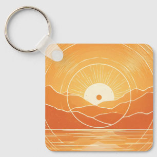 Porte-clés Minimaliste Zen Montagne Océan Rétro Coucher de so