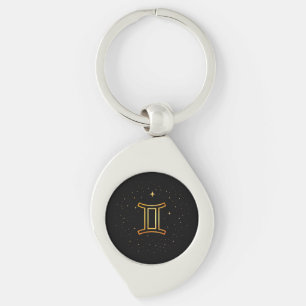 Porte-clés minimaliste Zodiaque Gémeaux en or