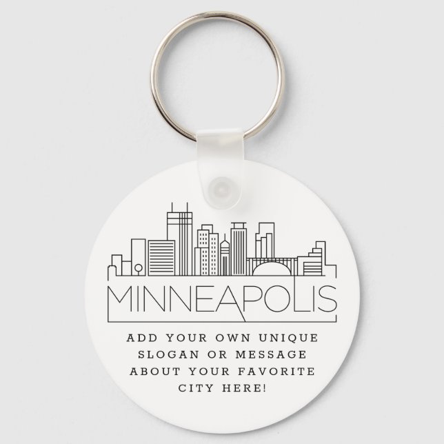 Porte-clés Minneapolis Stylisé Skyline | Slogan personnalisé (Recto)