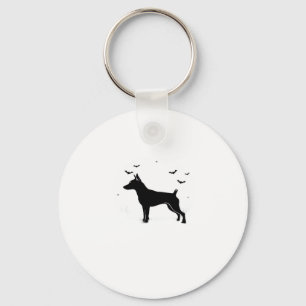 Porte-clés MinPin Chien � Silhouette de Lune d'Halloween T-S