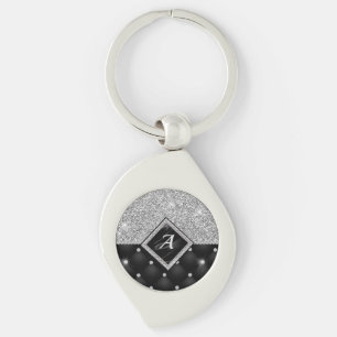 Porte-clés Minuscule cristal argent noir monogramme diamant é