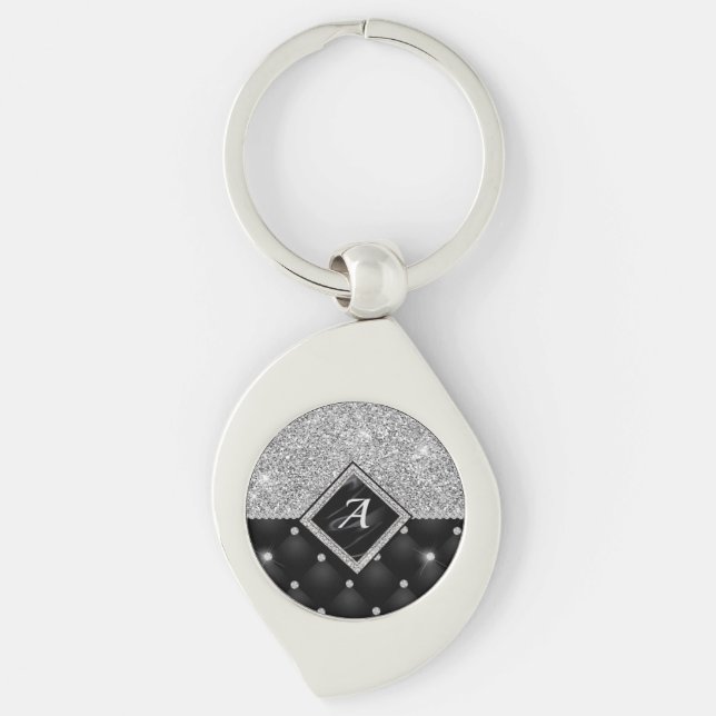 Porte-clés Minuscule cristal argent noir monogramme diamant é (Devant)