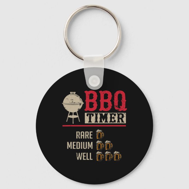 Porte-clés Minuteur de cuisson de viande BBQ drôle Bière Gril (Recto)