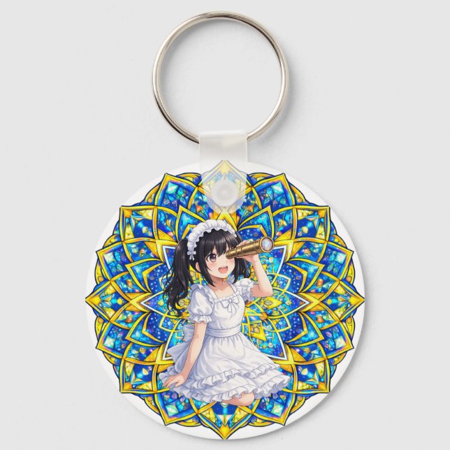 Porte-clés Mirabella in Sunlight – Blue Gold Mandala Keychain (Recto)
