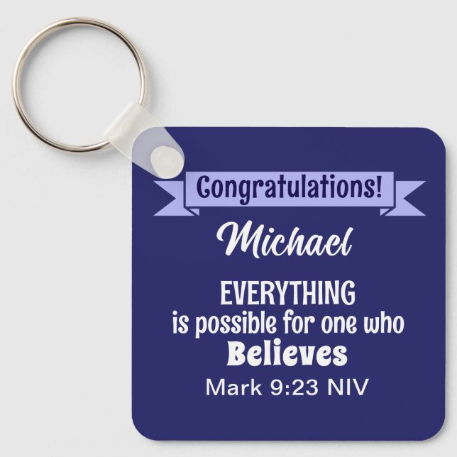 Porte-clés Miracle Bible Verse Christian Faith Dark Blue (Recto)