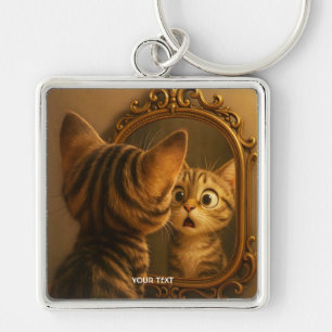 Porte-clés Miroir de chat surpris fantaisie mignon