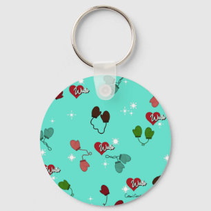 Porte-clés Mittens d'amour d'hiver et motif de flocon de neig