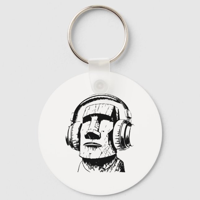 Porte-clés Moai de l'île de Pâques avec casque audio, Isla De (Recto)