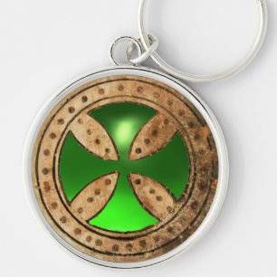 Porte-clés MODÈLE ANTIQUE CROIX Green Emerald Gem
