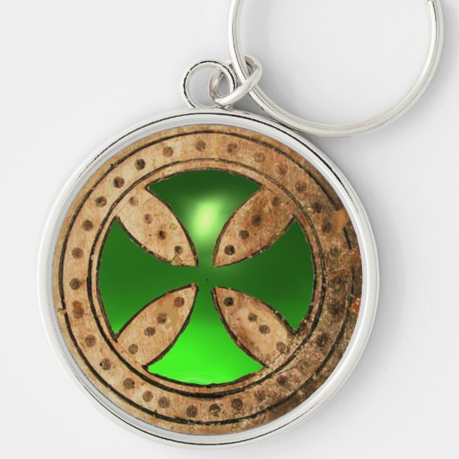 Porte-clés MODÈLE ANTIQUE CROIX Green Emerald Gem (Devant)