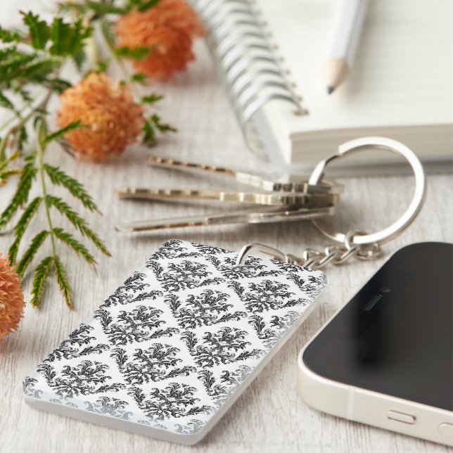 Porte-clés Modèle Damask, Damask français, noir et blanc (Devant droit)