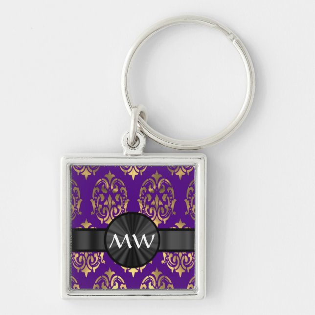 Porte-clés Modèle damassé or et violet (Devant)