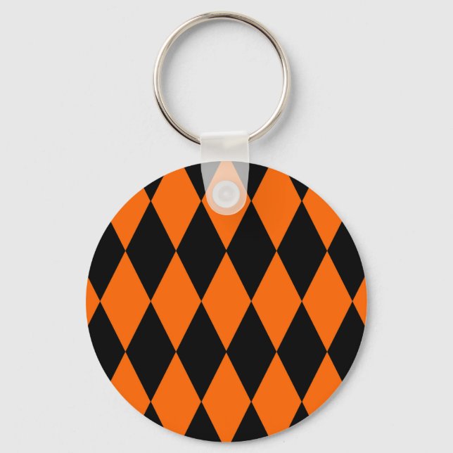 Porte-clés Modèle Damier Diamants Harlequin Noir Orange  (Recto)